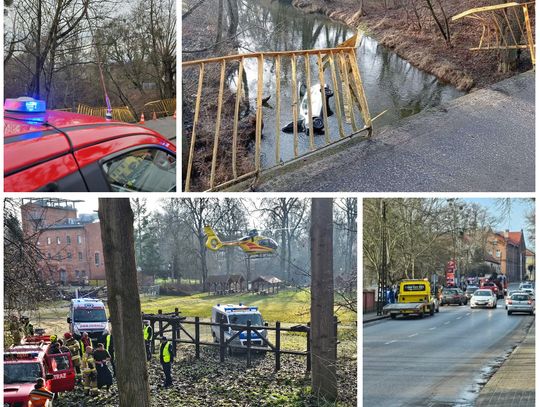 33-letni kierowca przebił autem bariery i wpadł do rzeki. Pomogli świadkowie, zadysponowano LPR