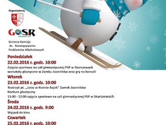 Aktywne ferie w Skarszewach. Sprawdź harmonogram wydarzeń 