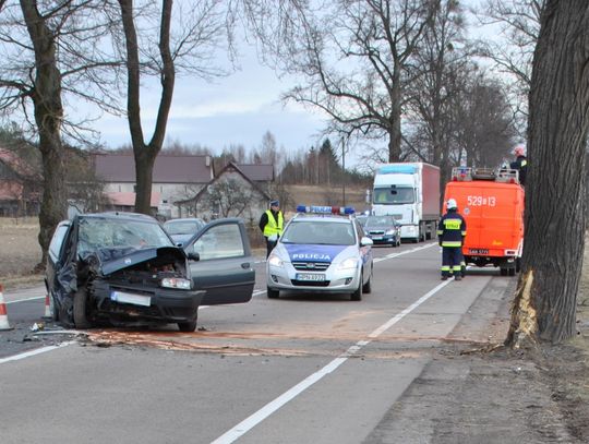 Dwie osoby ranne w zderzeniu z drzewem