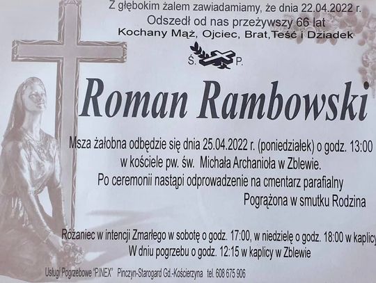 Dziś ostatnie pożegnanie śp. Romana Rambowskiego – sołtysa Zblewa i wielkiego społecznika  