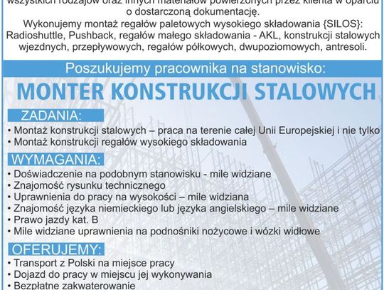 Firma VOSS: Monter Konstrukcji Stalowych poszukiwany!