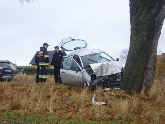 Ford roztrzaskany na drzewie. Ranna w szpitalu