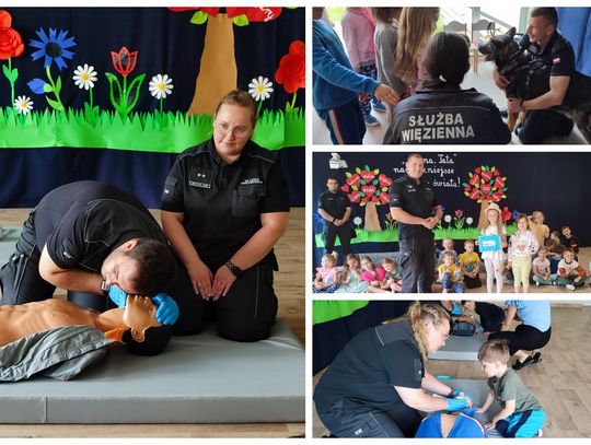 [FOTO] Lekcja pierwszej pomocy z funkcjonariuszami Aresztu Śledczego w przedszkolu w Rokocinie