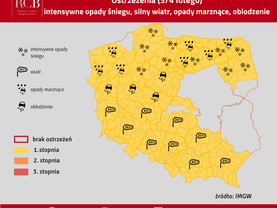 Intensywne opady śniegu, silny wiatr i oblodzenia. IMGW ostrzega! 