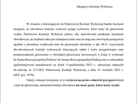 Komunikat PKW w sprawie praktyk w komisjach przy wydawaniu karto do głosowania