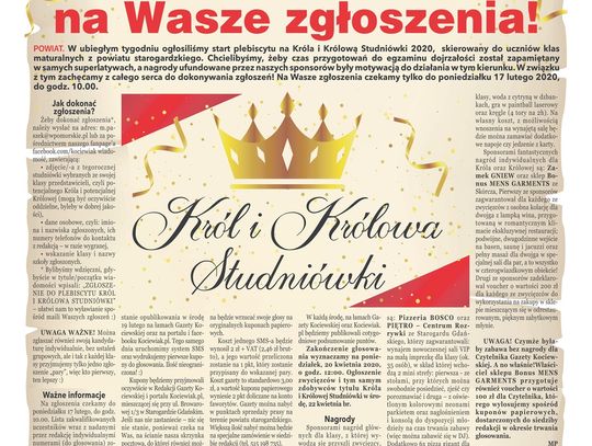 Maturzyści! Czekamy na Wasze zgłoszenia do Plebiscytu Król i Królowa Studniówki!