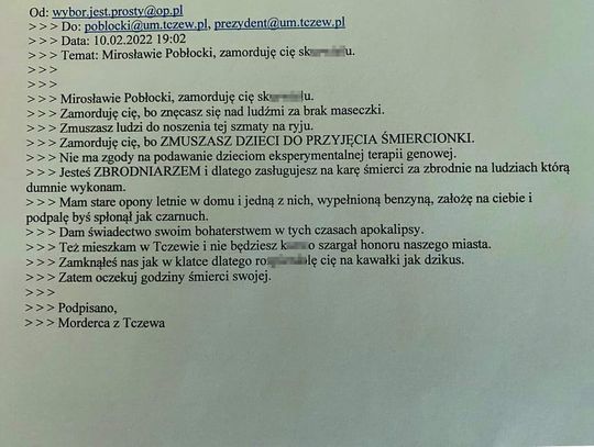 „Morderca z Tczewa” grozi prezydentowi miasta. "Zamorduję cię sku****lu"