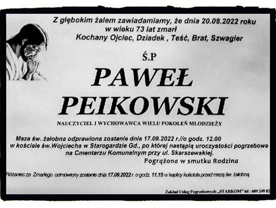 Ostatnie pożegnanie śp. Pawła Peikowskiego - nauczyciela i wychowawcy wielu młodych pokoleń 