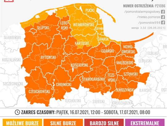 OSTRZEŻENIE: Możliwe silne burze, intensywny deszcz, grad oraz lokalnie trąby powietrzne 