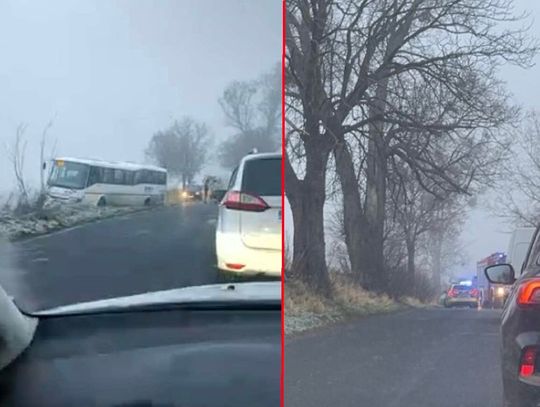 Groźne zdarzenie drogowe. Autobus szkolny w rowie. Dzieci bez pomocy medycznej na miejscu stłuczki?!