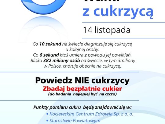 Światowy Dzień Walki z Cukrzycą 14 listopada - przyjdź się zbadać 