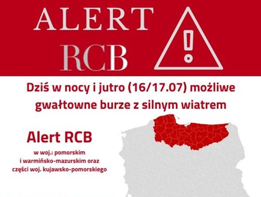 UWAGA: Możliwe gwałtowne burze z silnym wiatrem