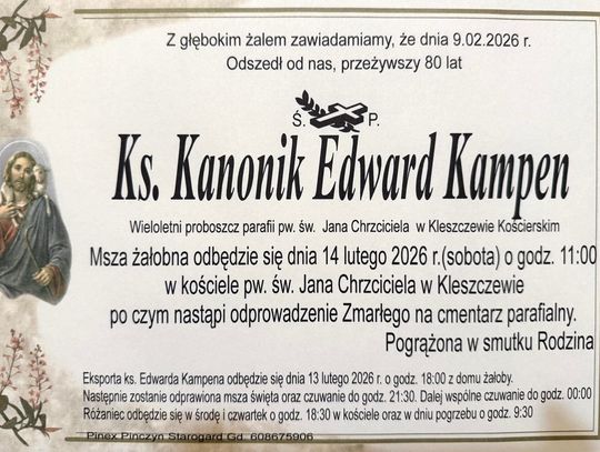 W sobotę uroczystości pogrzebowe ks. kanonika Edwarda Kampena