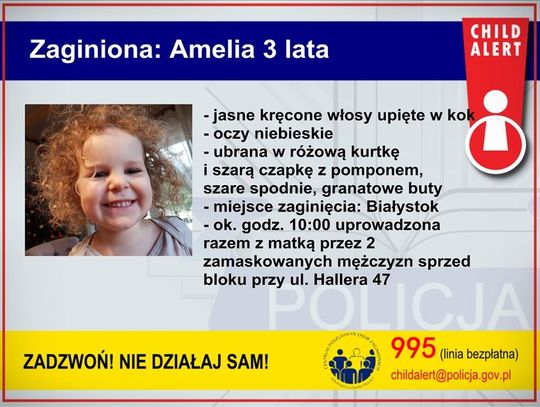 WAŻNE: Uprowadzono 3-letnią dziewczynkę. Policja uruchomiła Child Alert 