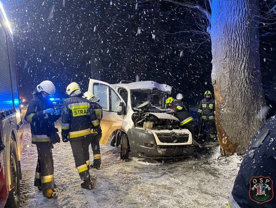 Zjechał z drogi i uderzył w drzewo. Poszkodowane zostały dwie osoby