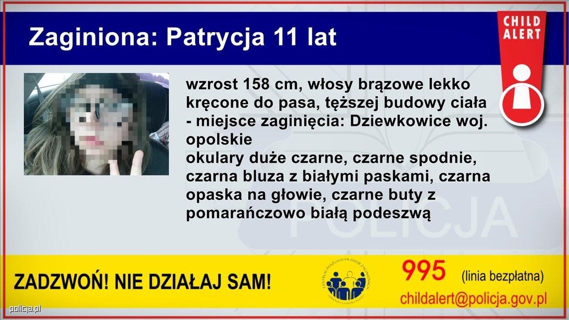 [ALERT ODWOŁANY] 🛑 CHILD ALERT: Zaginęła 11-letnia dziewczynka!🛑