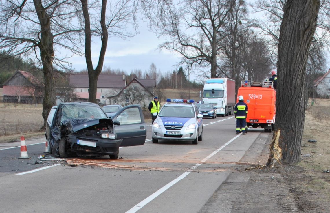 Dwie osoby ranne w zderzeniu z drzewem