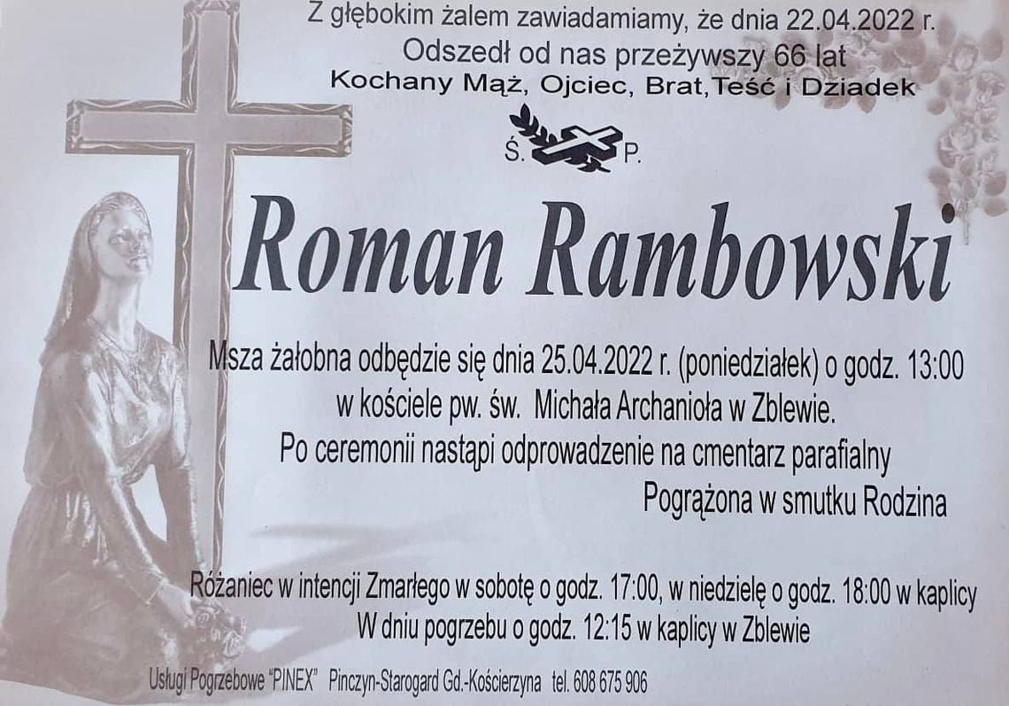 Dziś ostatnie pożegnanie śp. Romana Rambowskiego – sołtysa Zblewa i wielkiego społecznika  