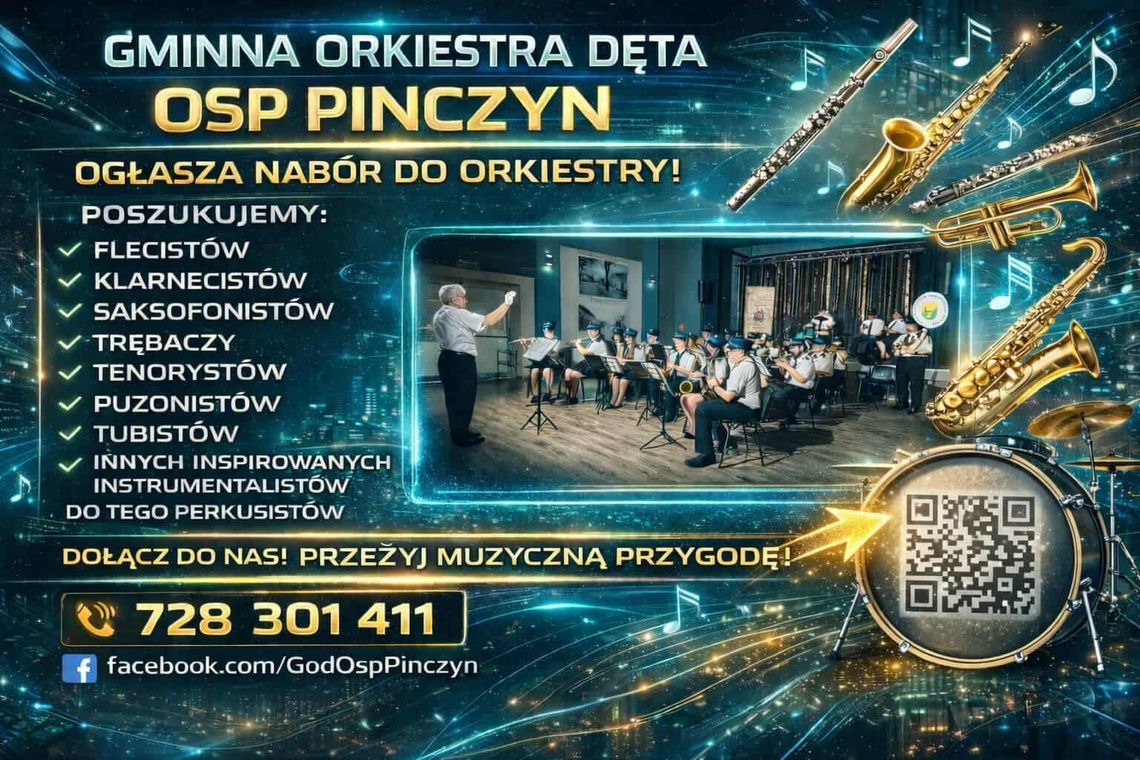 Gminna Orkiestra Dęta OSP Pinczyn ogłasza nabór. Dołącz i przeżyj muzyczną przygodę