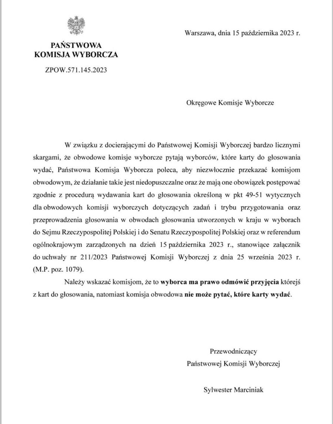 Komunikat PKW w sprawie praktyk w komisjach przy wydawaniu karto do głosowania