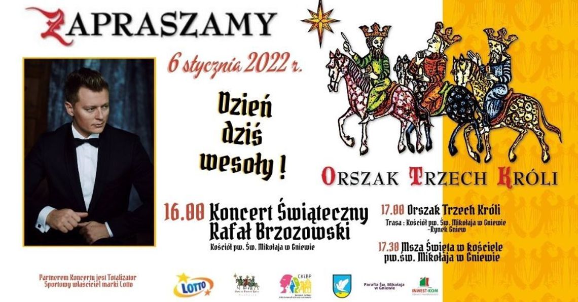 Koncert Świąteczny Rafała Brzozowskiego i Orszak Trzech Króli w Gniewie