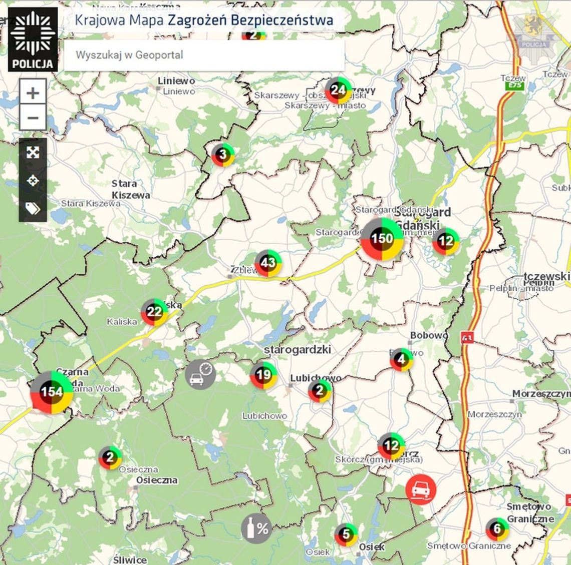Krajowa Mapa Zagrożeń – 463 zgłoszenia w powiecie starogardzkim 