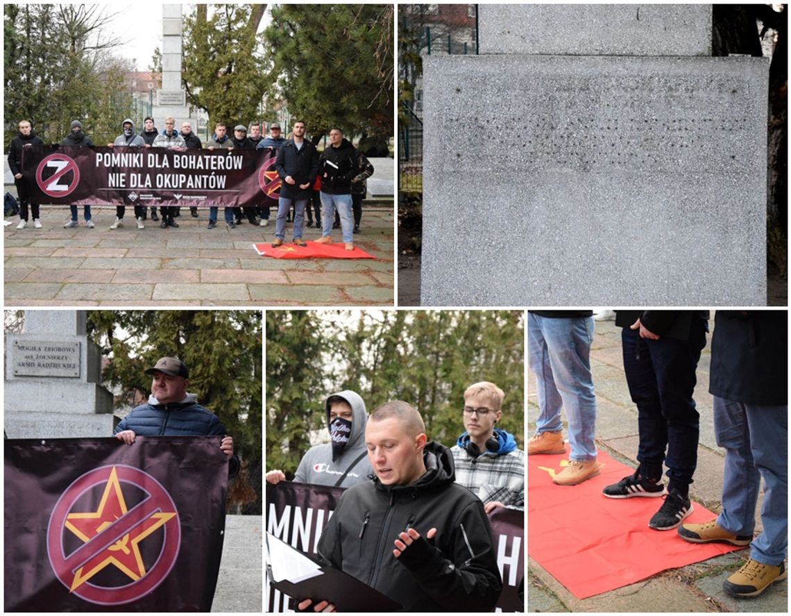 Protest pod pomnikiem radzieckim w Tczewie w rocznicę agresji na Ukrainę