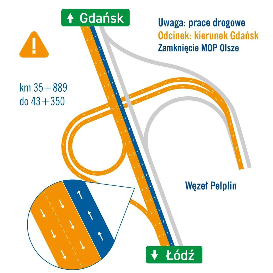 UWAGA: Zamknięcie węzła Pelplin na Autostradzie A1 w kierunku Gdańska