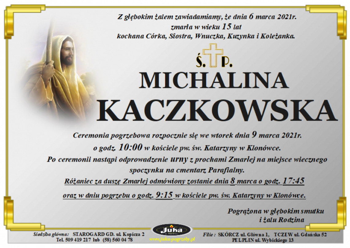 We wtorek pogrzeb śp. Michaliny Kaczkowskiej