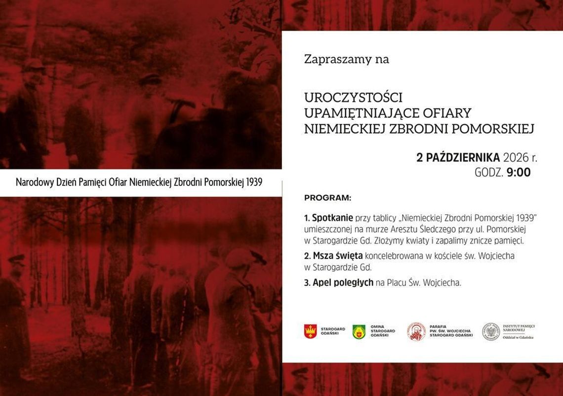 Zaproszenie na uroczystości ad memoriam ofiar Niemieckiej Zbrodni Pomorskiej 1939 Zaproszenie na uroczystości ad memoriam ofiar Niemieckiej Zbrodni Pomorskiej 1939