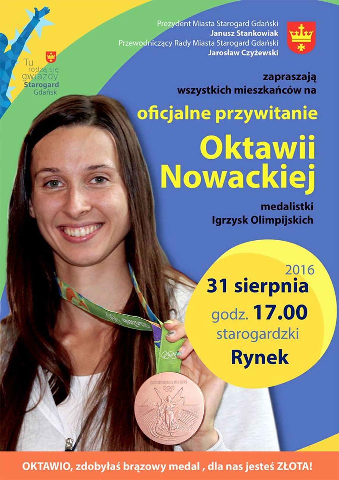 Zobacz Oktawię Nowacką na żywo! Wielkie powitanie medalistki z RIO już w środę na starogardzkim Rynku!