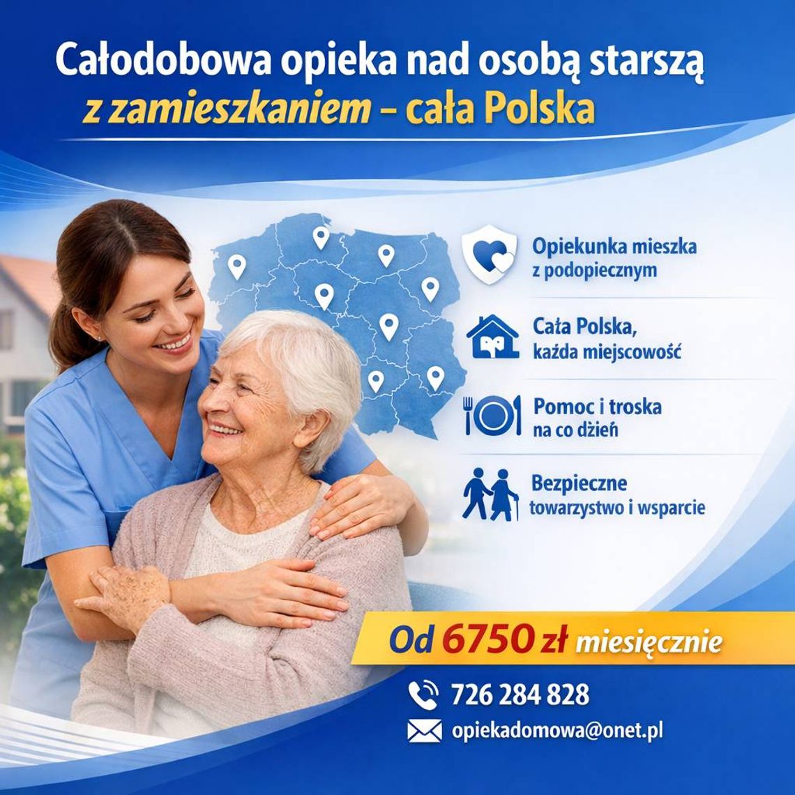 Opieka nad seniorem z zamieszkaniem - cała Polska, pomoc seniorowi w domu 24h
