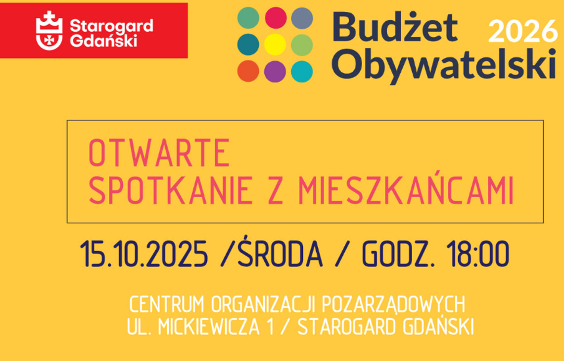 Kolejne spotkanie informacyjne o Budżecie Obywatelskim 2026 w Starogardzie Gdańskim