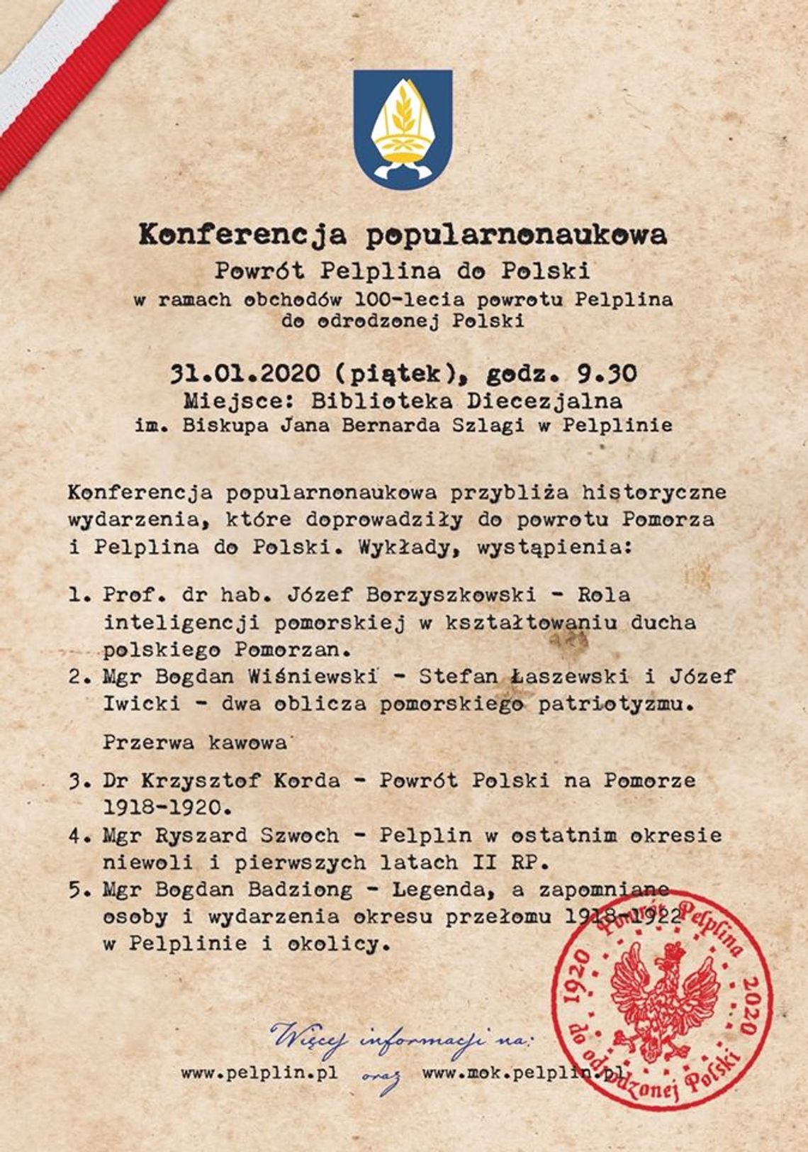 Konferencja popularnonaukowa - powrót Pelplina do Polski